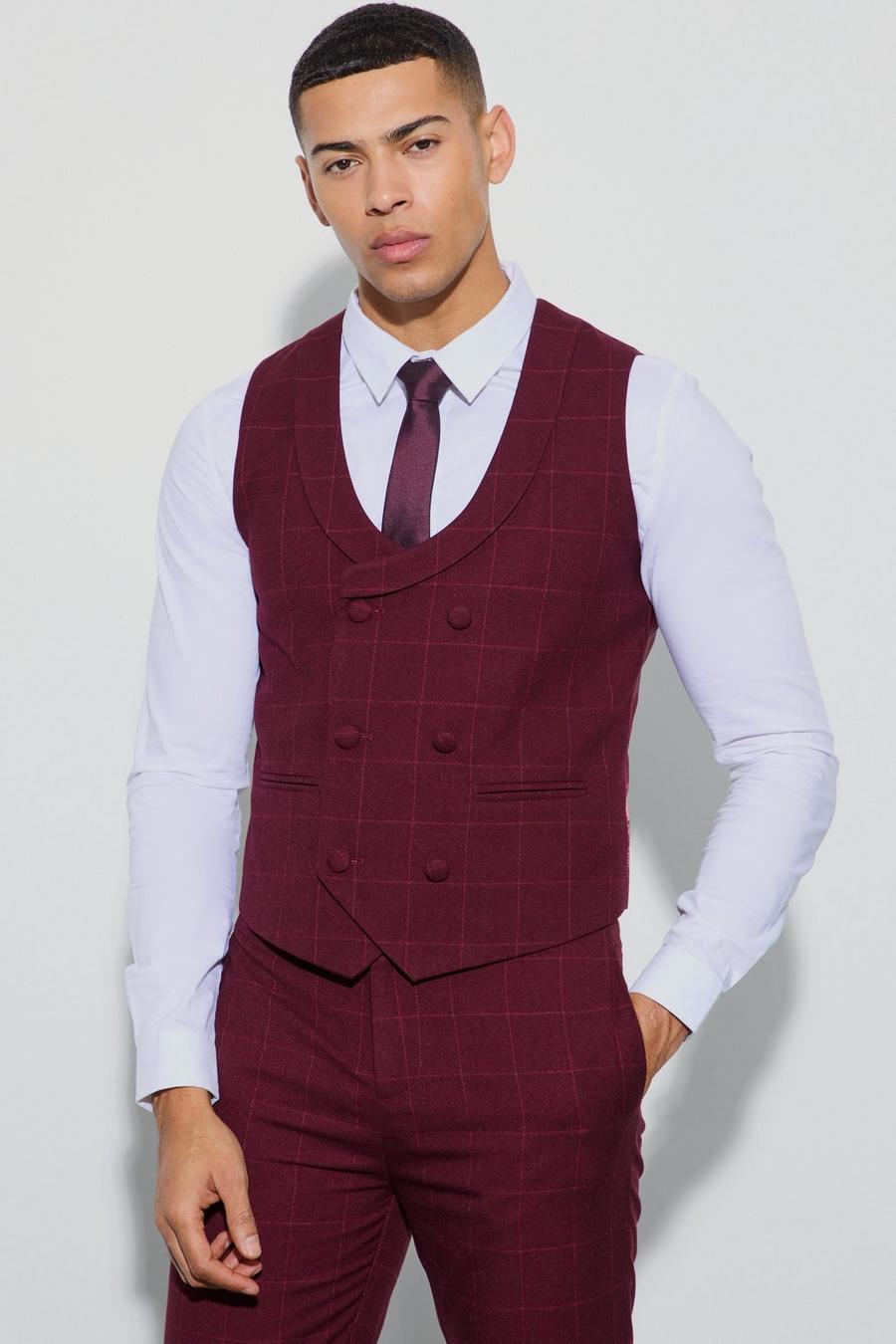 Chocolate Window Check Double Breasted Waistcoat image number 1