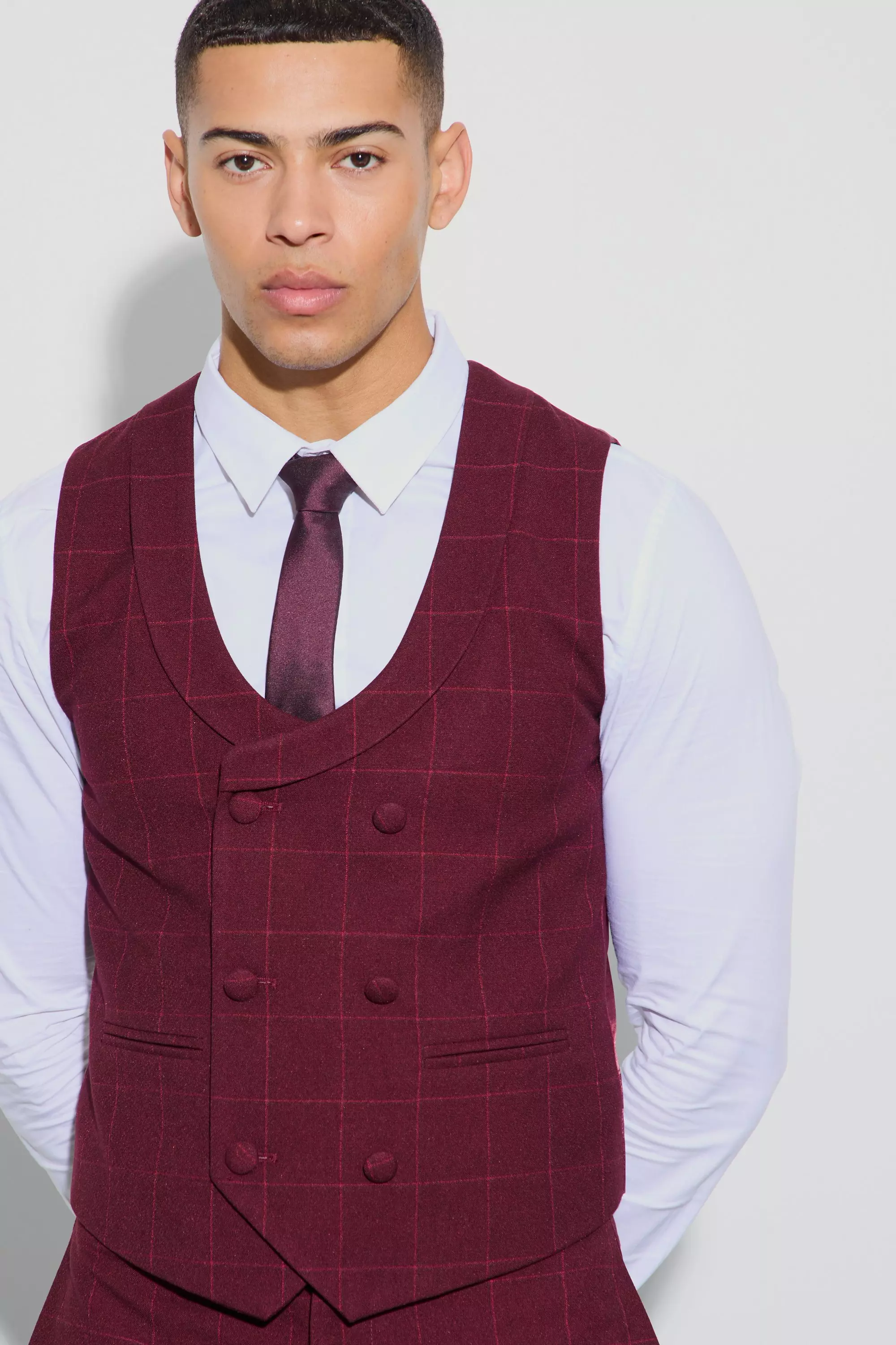 Chocolate Window Check Double Breasted Waistcoat alternative image
