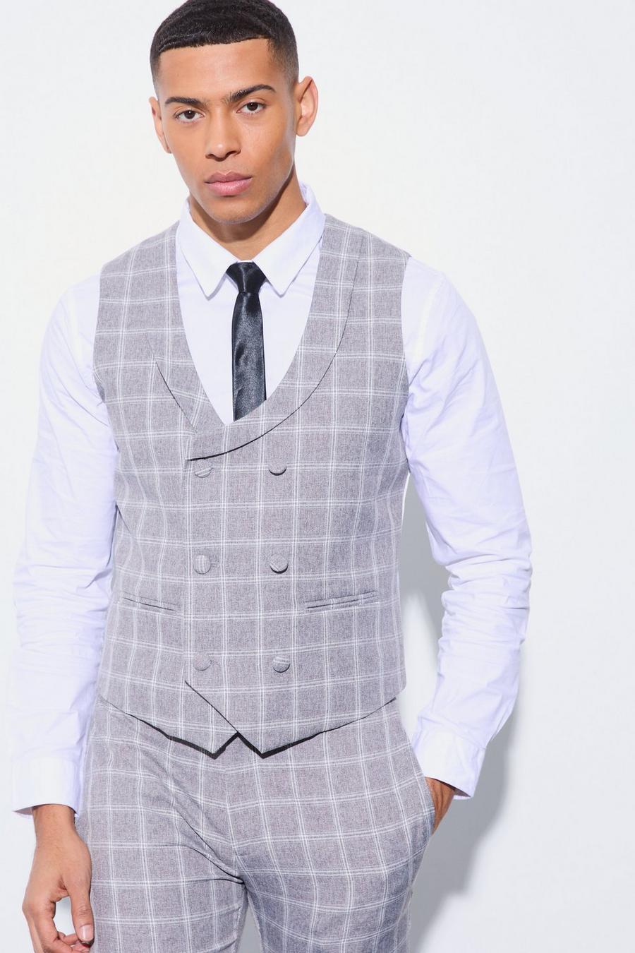 Taupe Herringbone Check Double Breasted Waistcoat image number 1