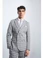 Taupe Herringbone Check Contrast Sleeve Panel Fitted Blazer
