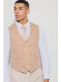 Tan Textured Double Breasted Waistcoat