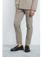 Taupe Textured Adjustable Waist Skinny Suit Trousers