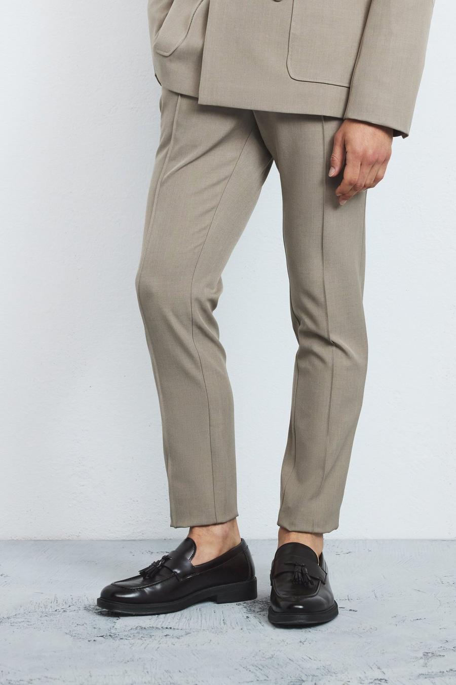 Pantalón de traje pitillo texturizado con cintura ajustable, Taupe image number 1
