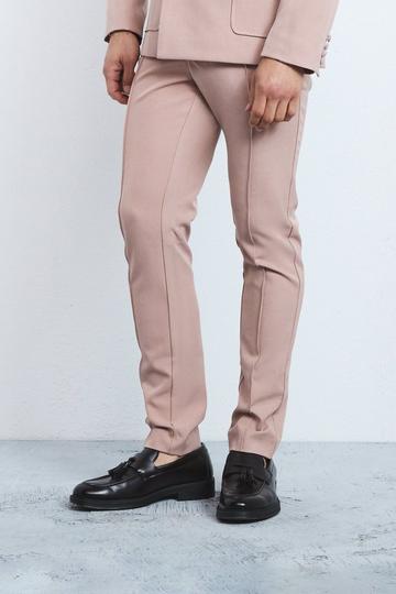 Pink Textured Adjustable Waist Skinny Suit Pants