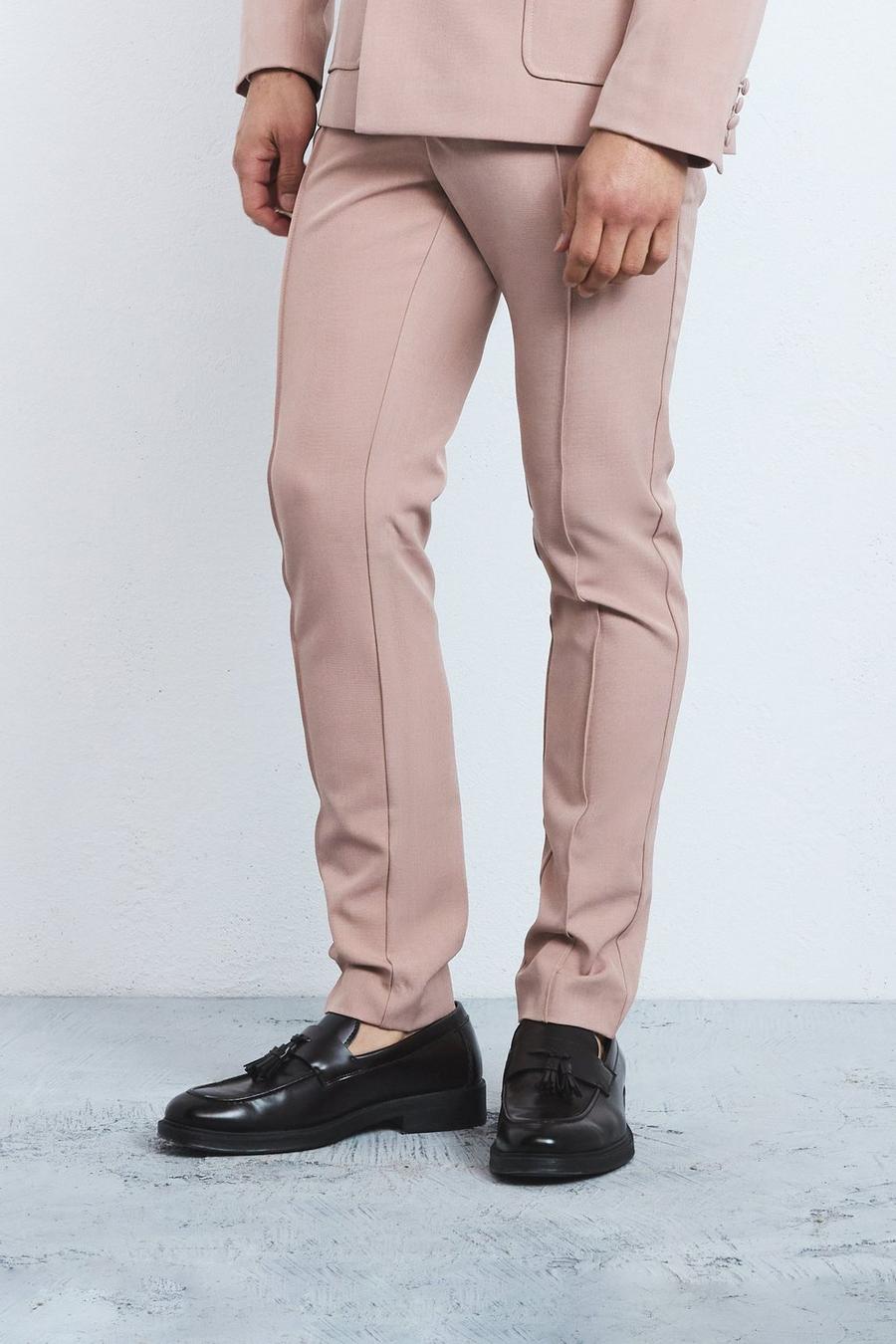 Pink Skinny Fit Pantalons Met Textuur En Aanpasbare Taille
