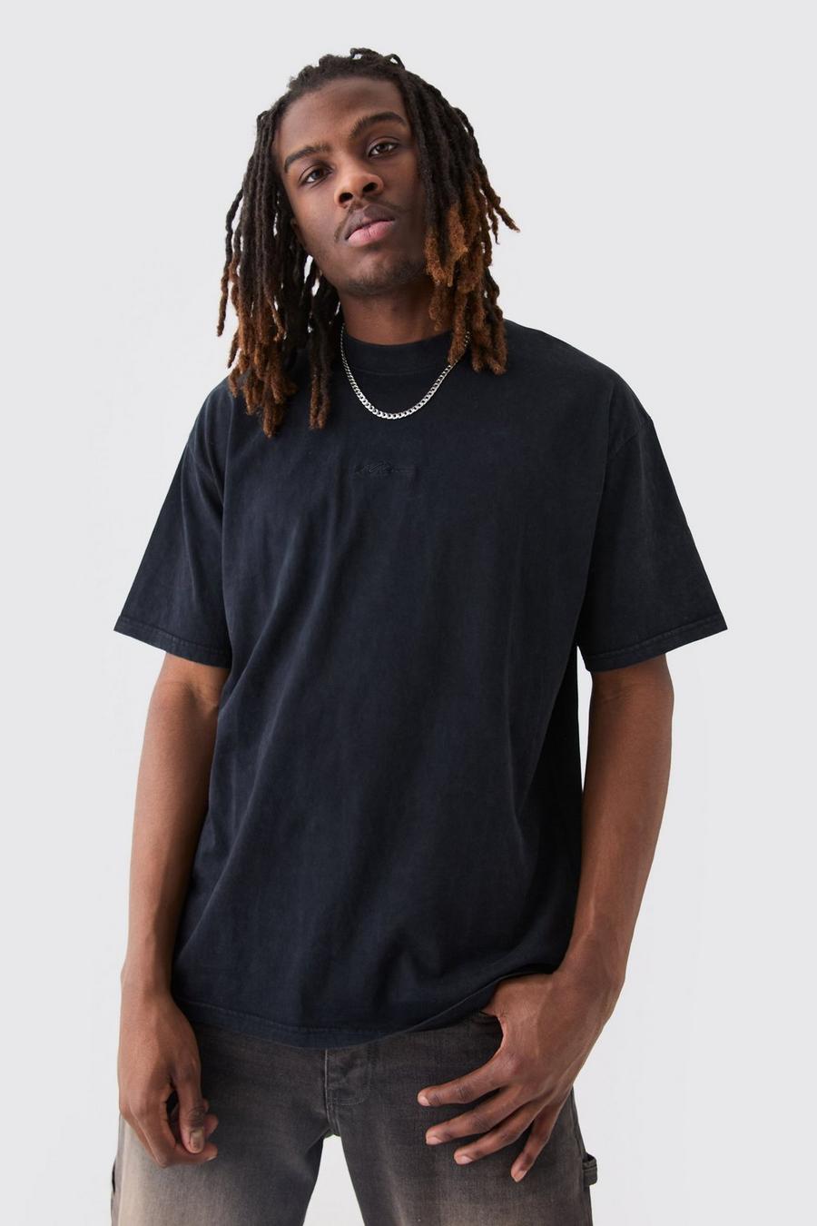 Charcoal MAN Oversize t-shirt med stentvättad effekt image number 1