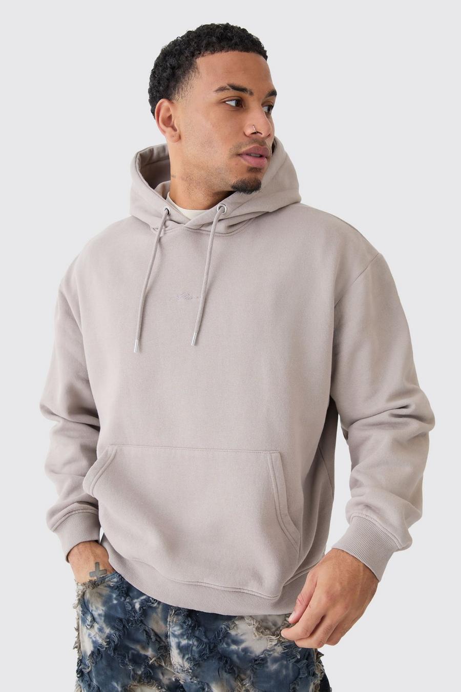 Taupe MAN Oversize hoodie med tvättad effekt image number 1