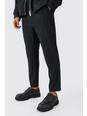 Black Textured Satin Elasticated Waist Tapered Trousers
