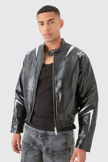 Boxy Fit Pu Panel Moto Bomber black