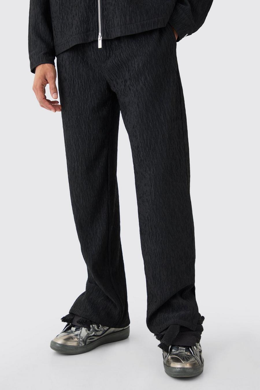 Black Textured Satin Elasticated Waist Split Hem Trousers image number 1