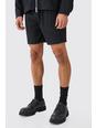 Black Textured Satin Elasticated Waist Shorts
