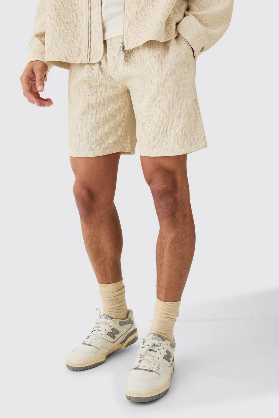 Pantalón corto texturizado elegante de raso, Ecru image number 1