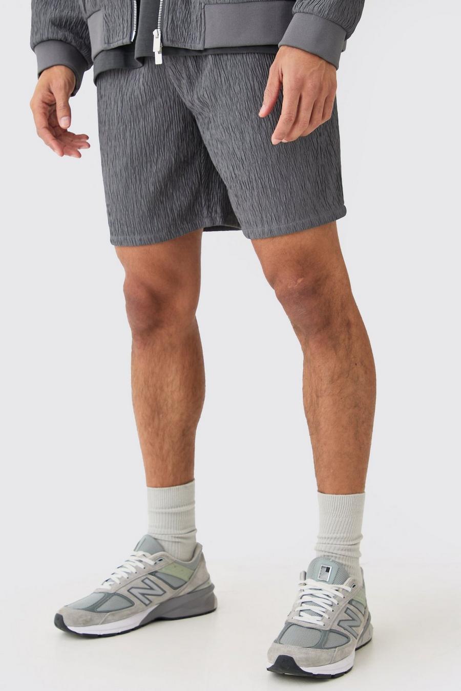 Pantalón corto texturizado elegante de raso, Grey blue