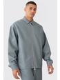 Grey Pinstripe Relaxed Fit Longline Smart Harrington Jacket