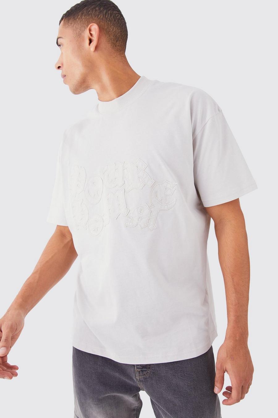 Light grey Oversized Raw Applique T-shirt
