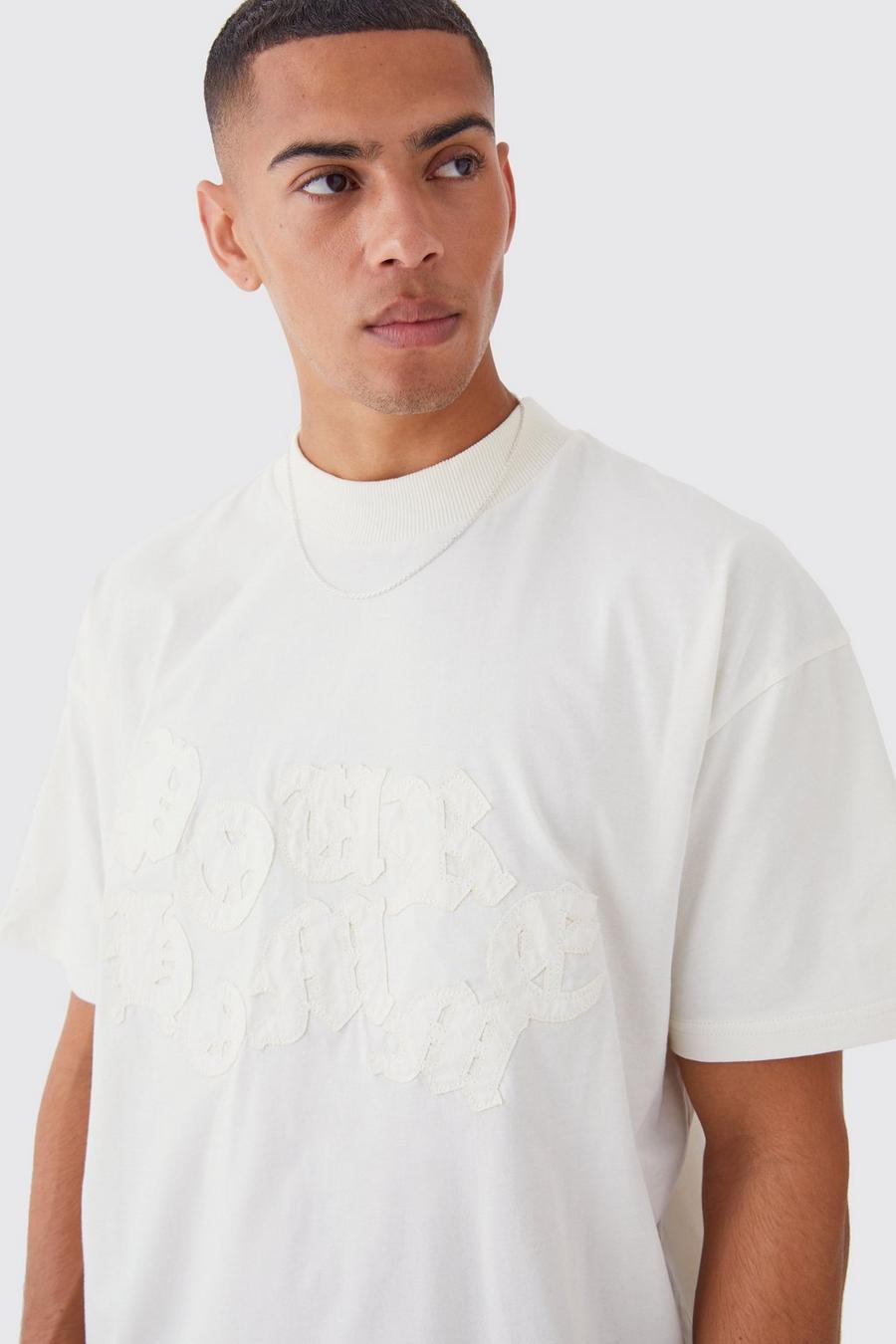 Ecru Oversize t-shirt med applikation image number 1