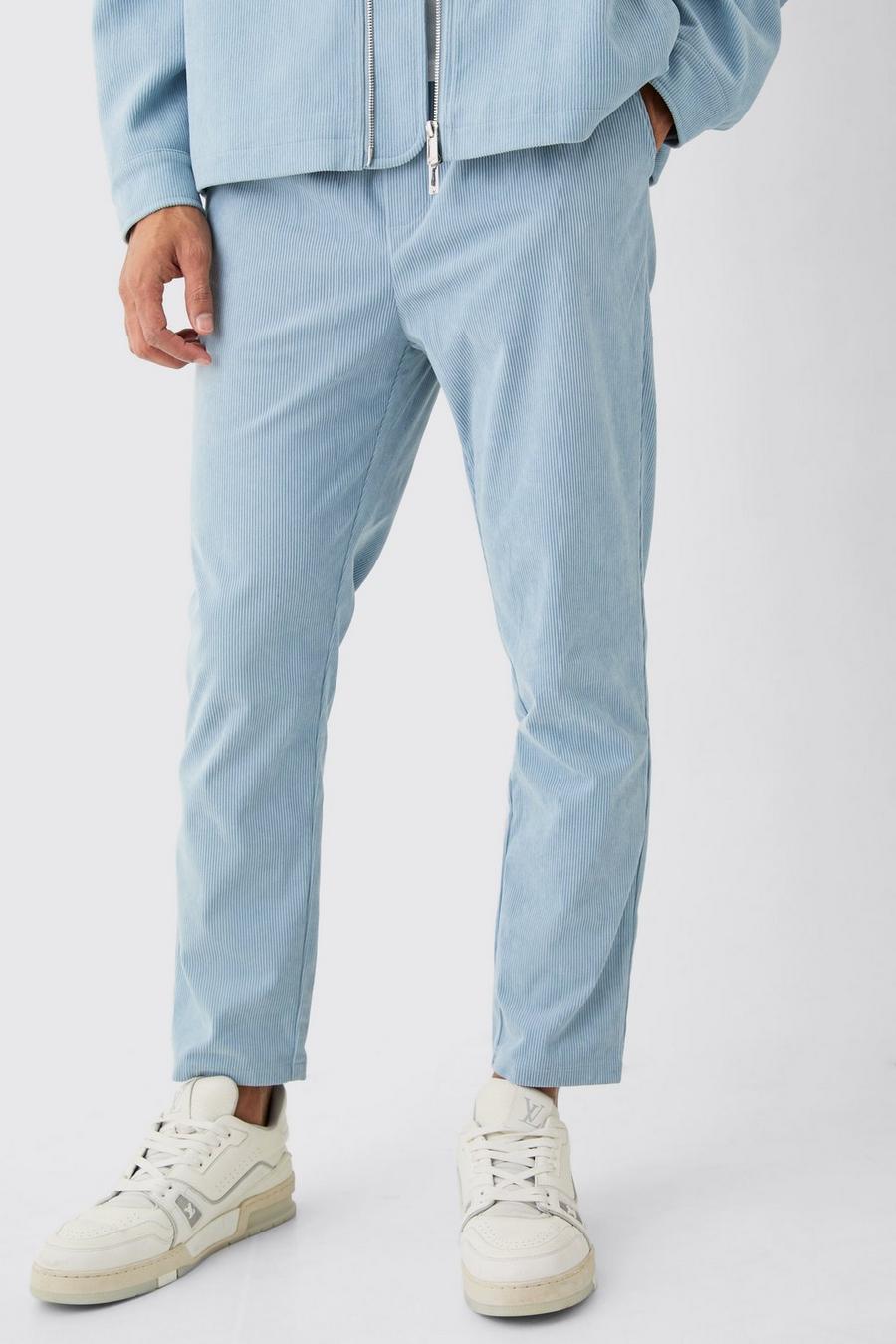 Sky Corduroy Elasticated Waist Tapered Trousers image number 1