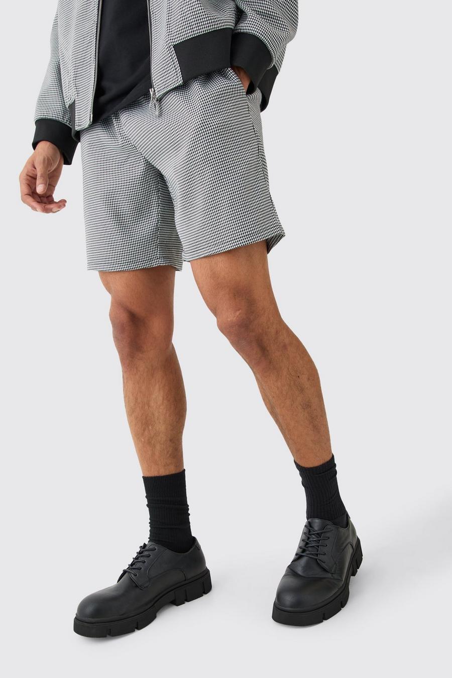 Black Geruite Houndstooth Shorts Met Elastische Taille