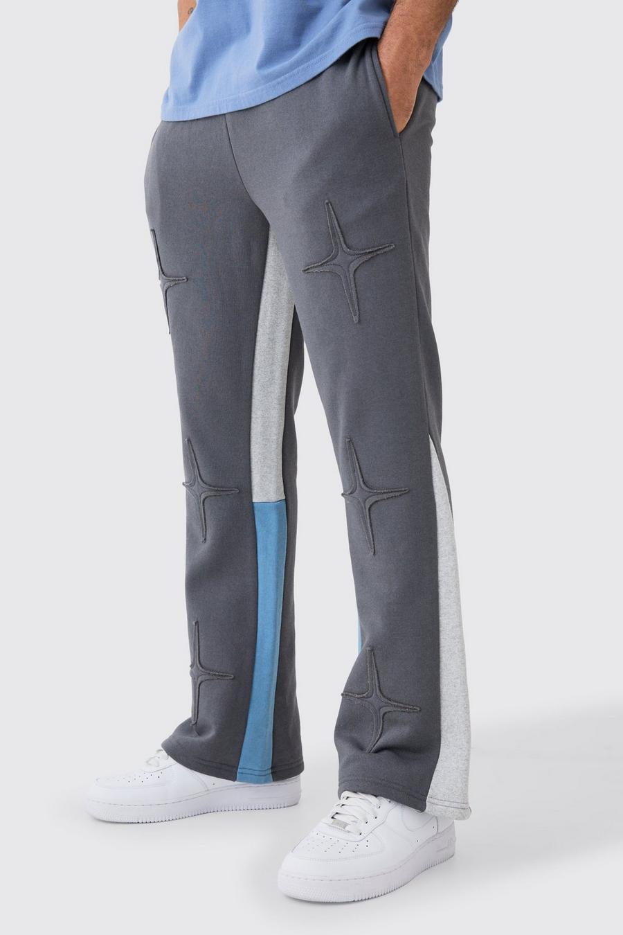 Pantaloni tuta Regular Fit con applique e inserti, Charcoal