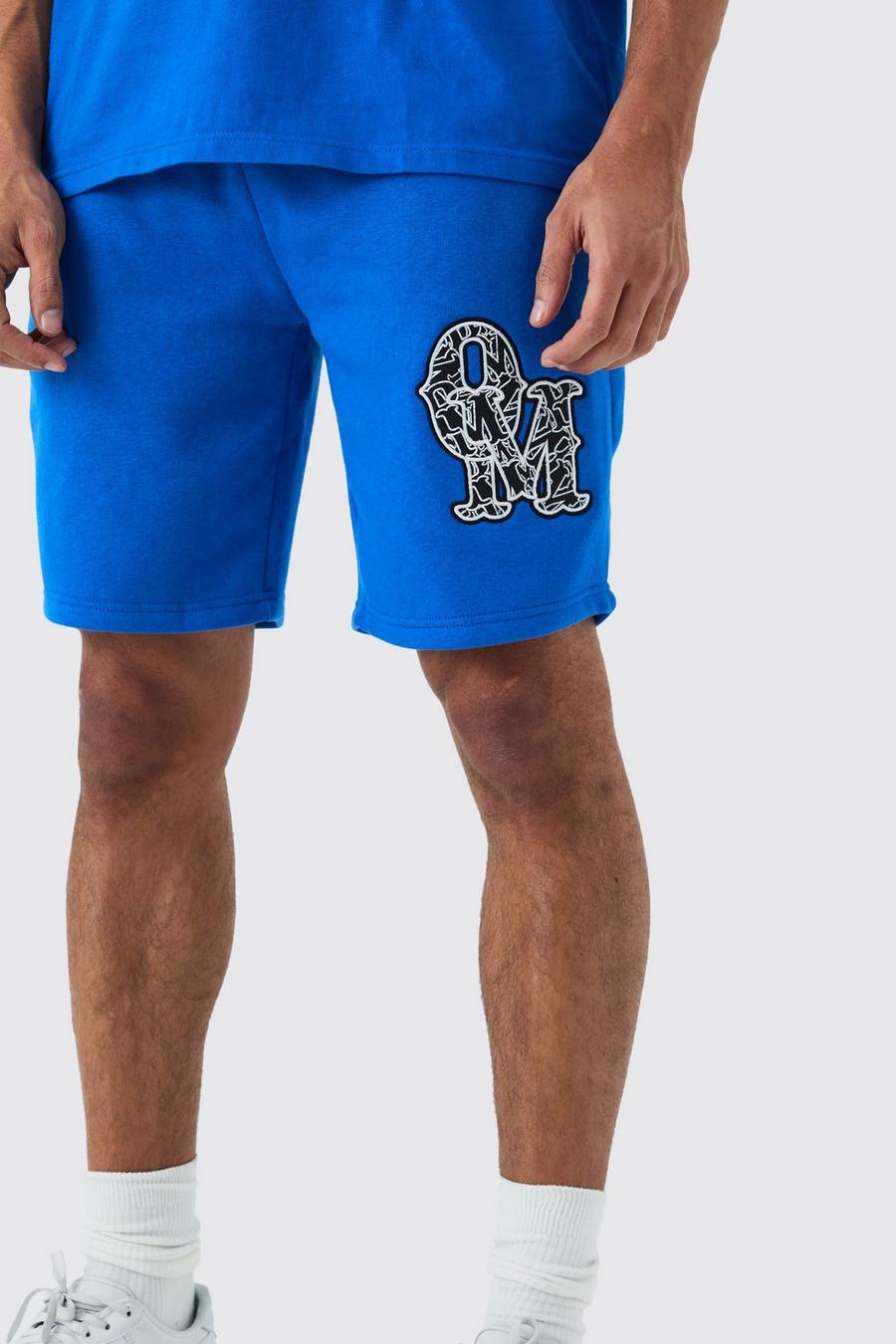 Lockere mittellange Shorts mit Applikation, Cobalt