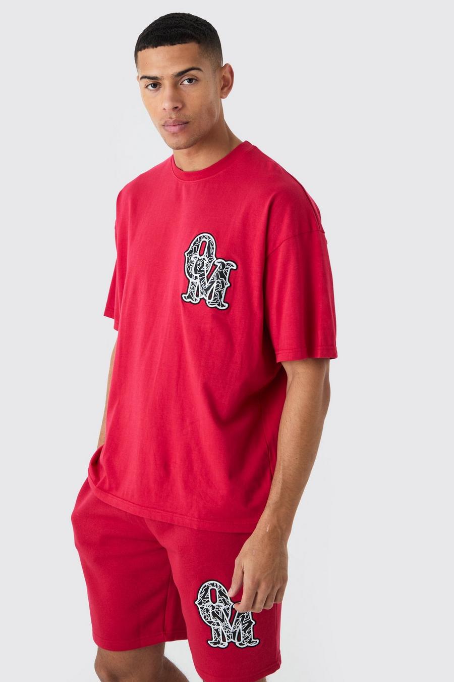 Oversize T-Shirt mit Applikation & Shorts, Red image number 1