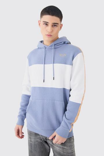 Blue Color Block Man Tape Hoodie