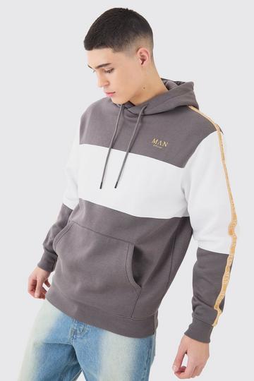 Charcoal Grey Colour Block Man Tape Hoodie