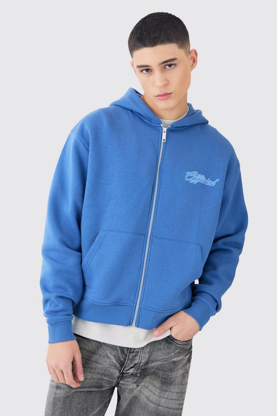 Blue Official Boxy Fit Zip Through Hoodie image number 1