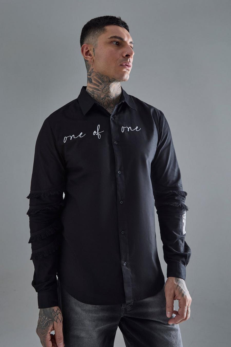 Black Tall Geborduurd One Of One Overhemd Met Lange Mouwen image number 1