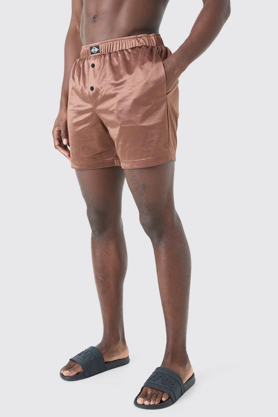 Pantaloncini da bagno medio in raso, Brown image number 1