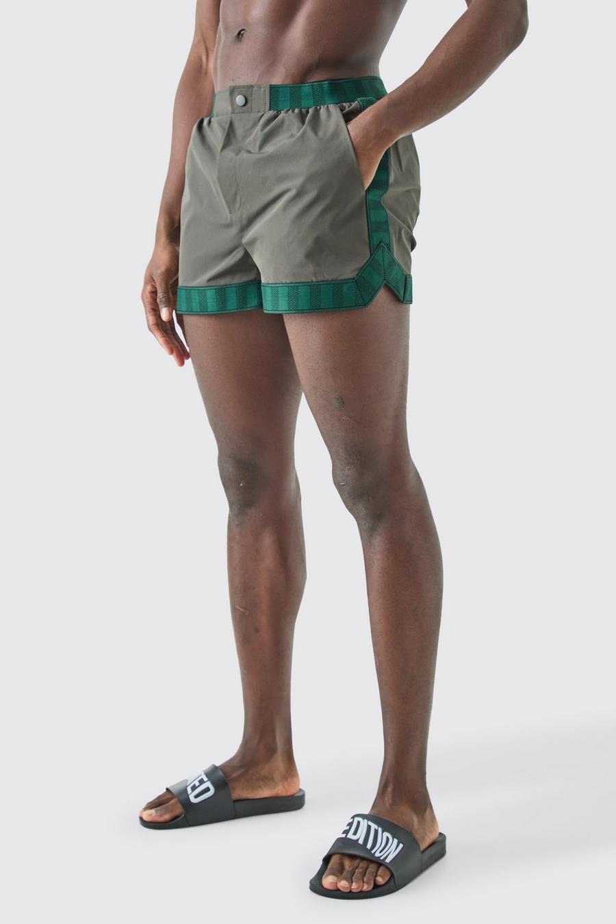 Pantaloncini da bagno super corto Smart con striscia, Charcoal image number 1