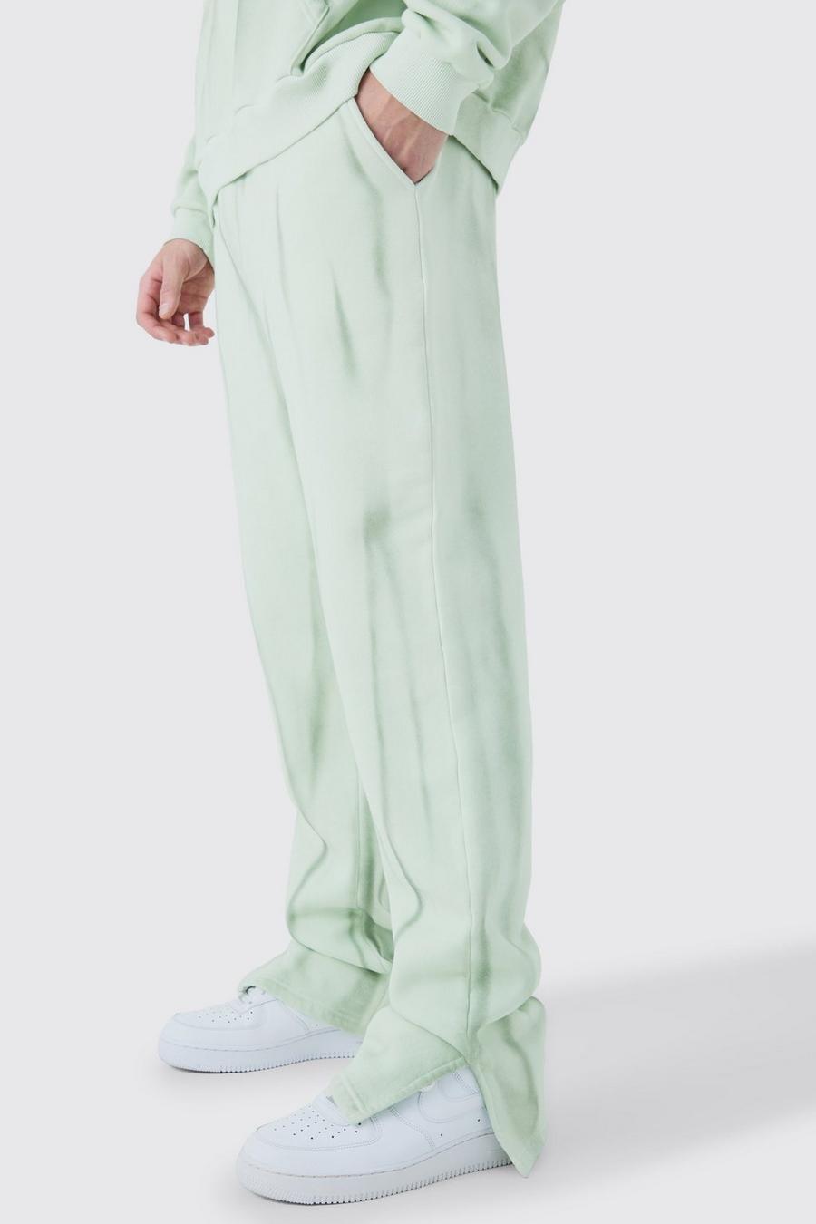 Pantaloni tuta Regular Fit in lavaggio spray sfumato con spacco sul fondo, Sage image number 1