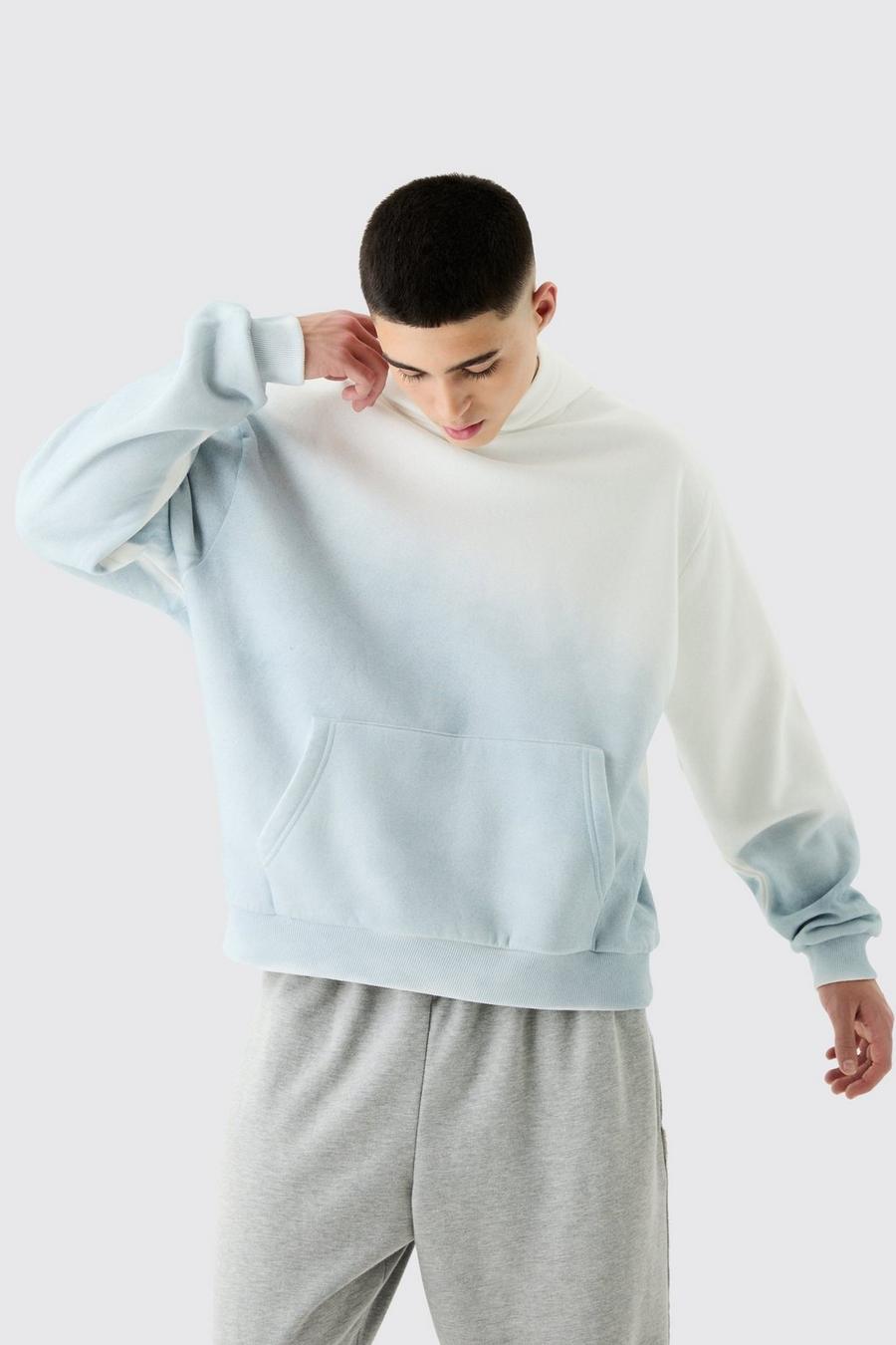 Blue Oversized Ombre Spray Wash Hoodie image number 1