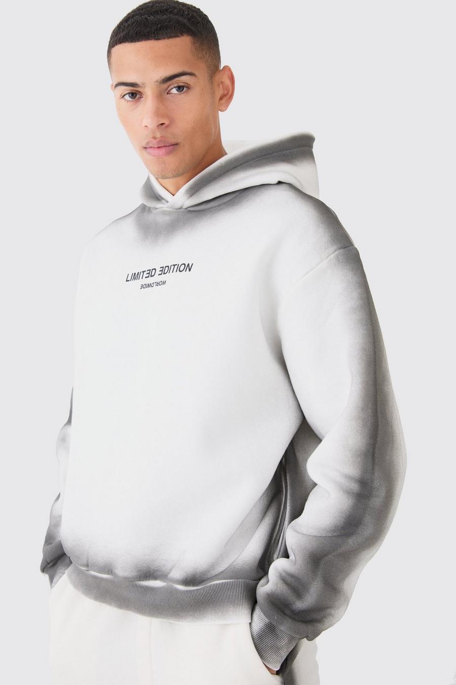Ecru Oversized Boxy Spray Placement Wash Hoodie image number 1