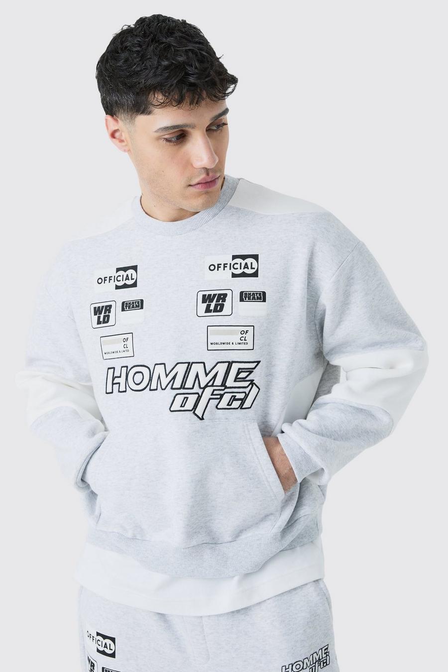 Ash grey Oversize sweatshirt med applikationer image number 1