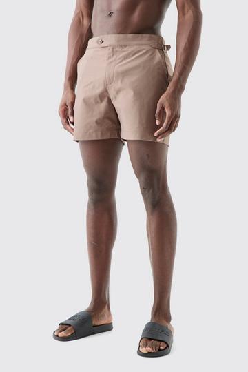 Short Length Buckled Waist Smart Swim Short taupe