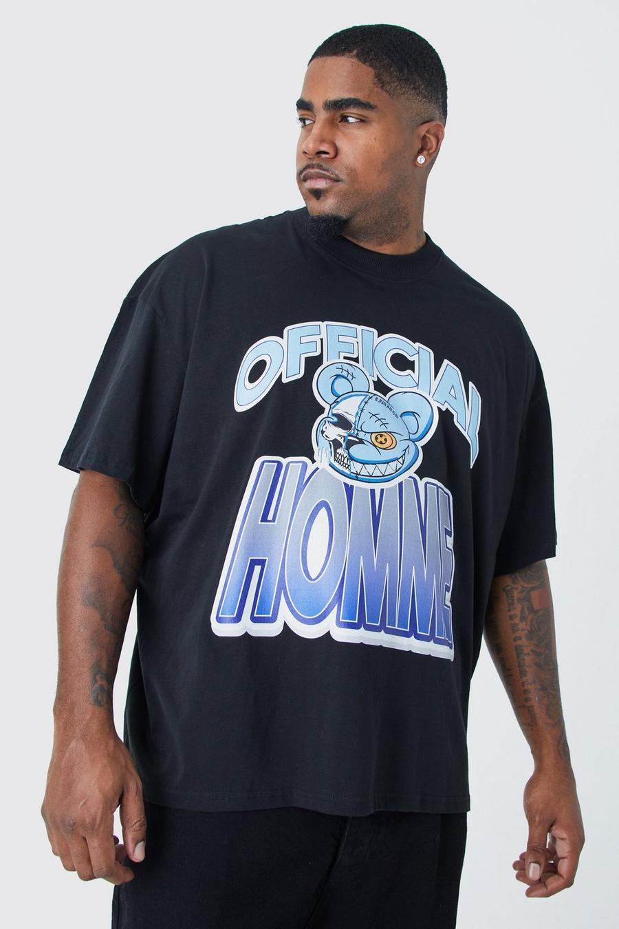 Plus T-Shirt mit Official Homme Print, Black