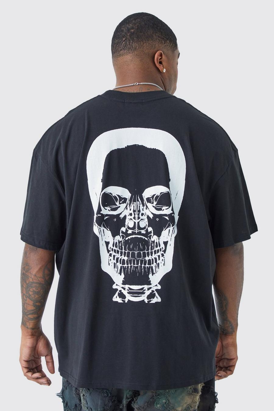 Black Plus Oversized Skull Heat Map Back Print T-shirt image number 1