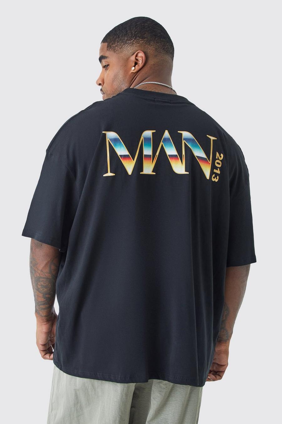 Black Plus Oversized Man Back Print T-shirt