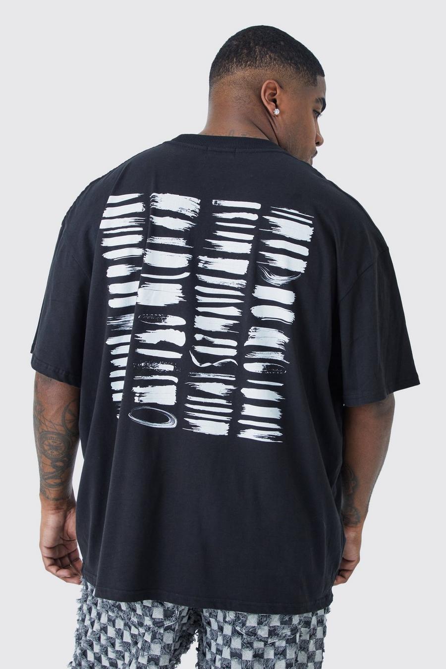 T-shirt Plus Size oversize con stampa astratta sul retro, Black