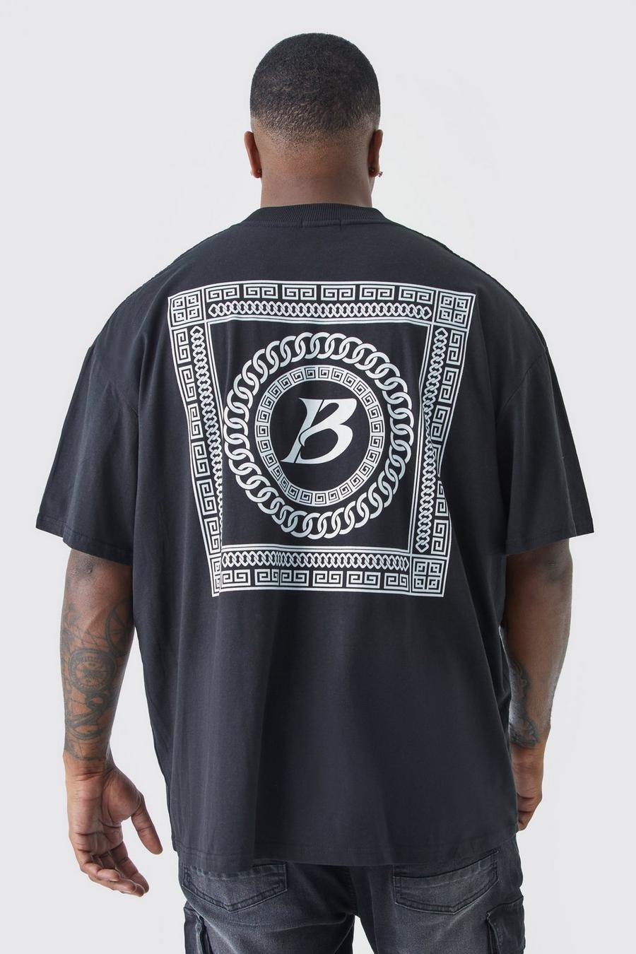 Plus Oversize T-Shirt mit M-Print, Black