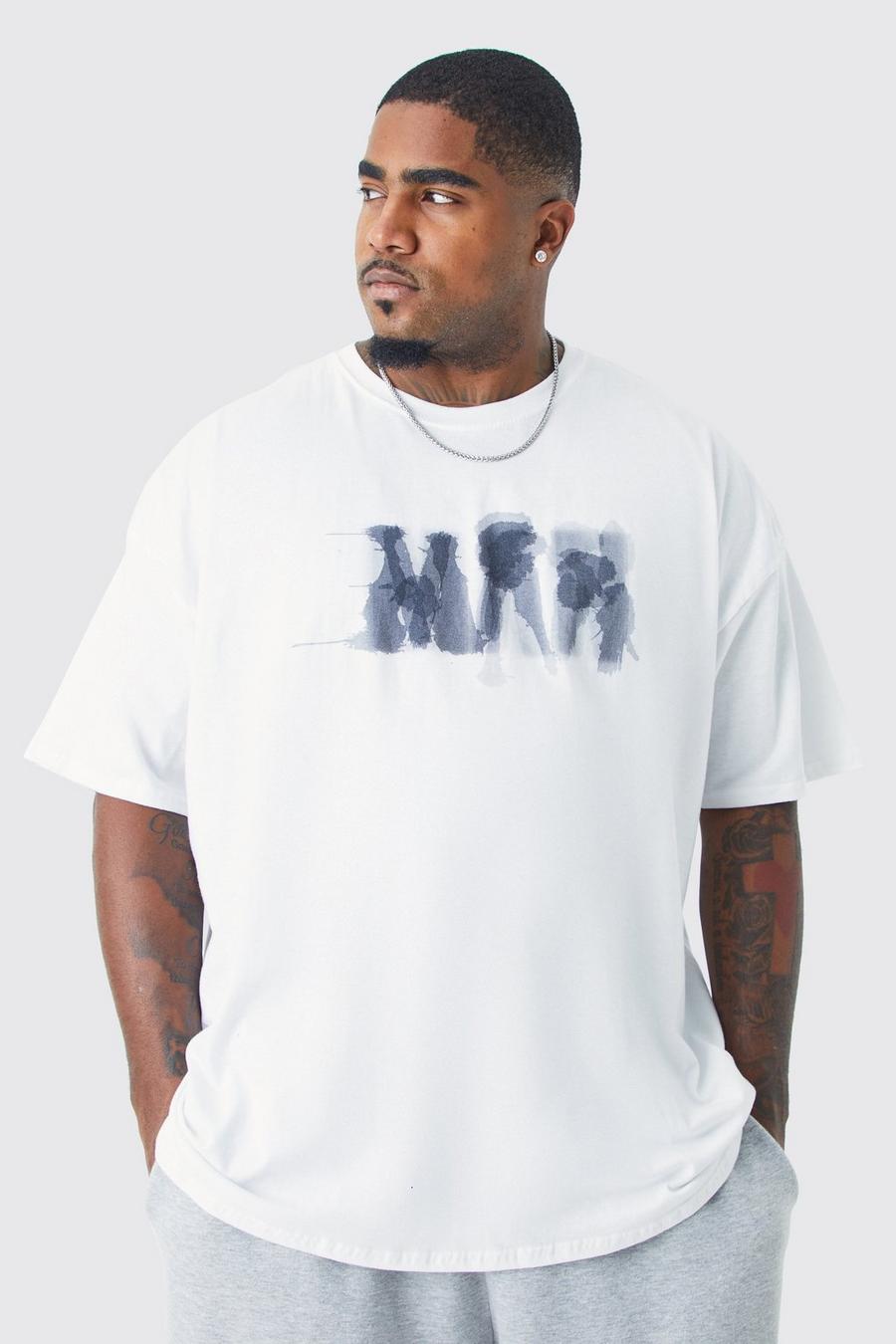 White Plus Oversized Man Blurred Chest Print T-shirt