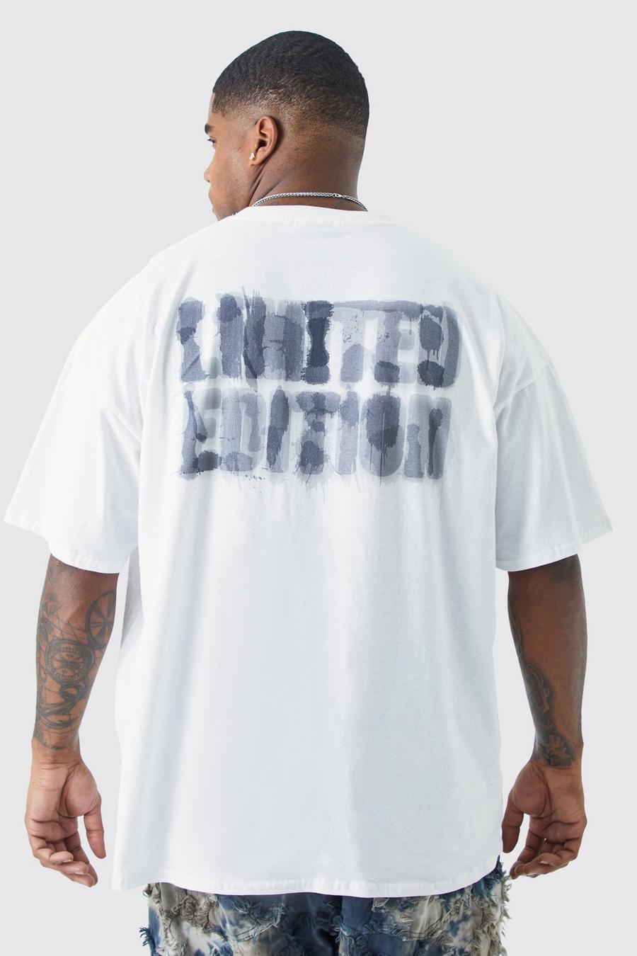 White Plus Oversized Limited Edition Blurred Back Graphic T-Shirt image number 1