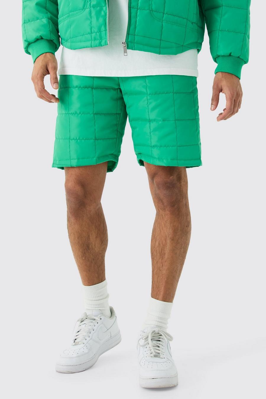 Green Vierkante Gewatteerde Shorts Met Stiksels En Lus