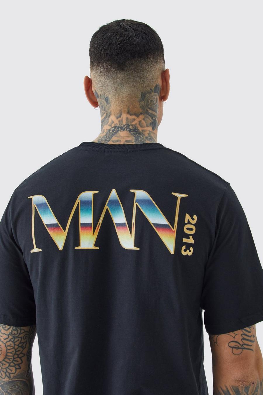 Tall Oversize T-Shirt mit Man-Print, Black image number 1