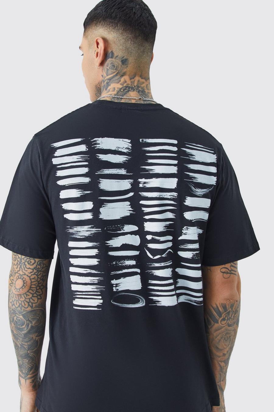 Black Tall Oversized Abstract Back Print T-shirt image number 1