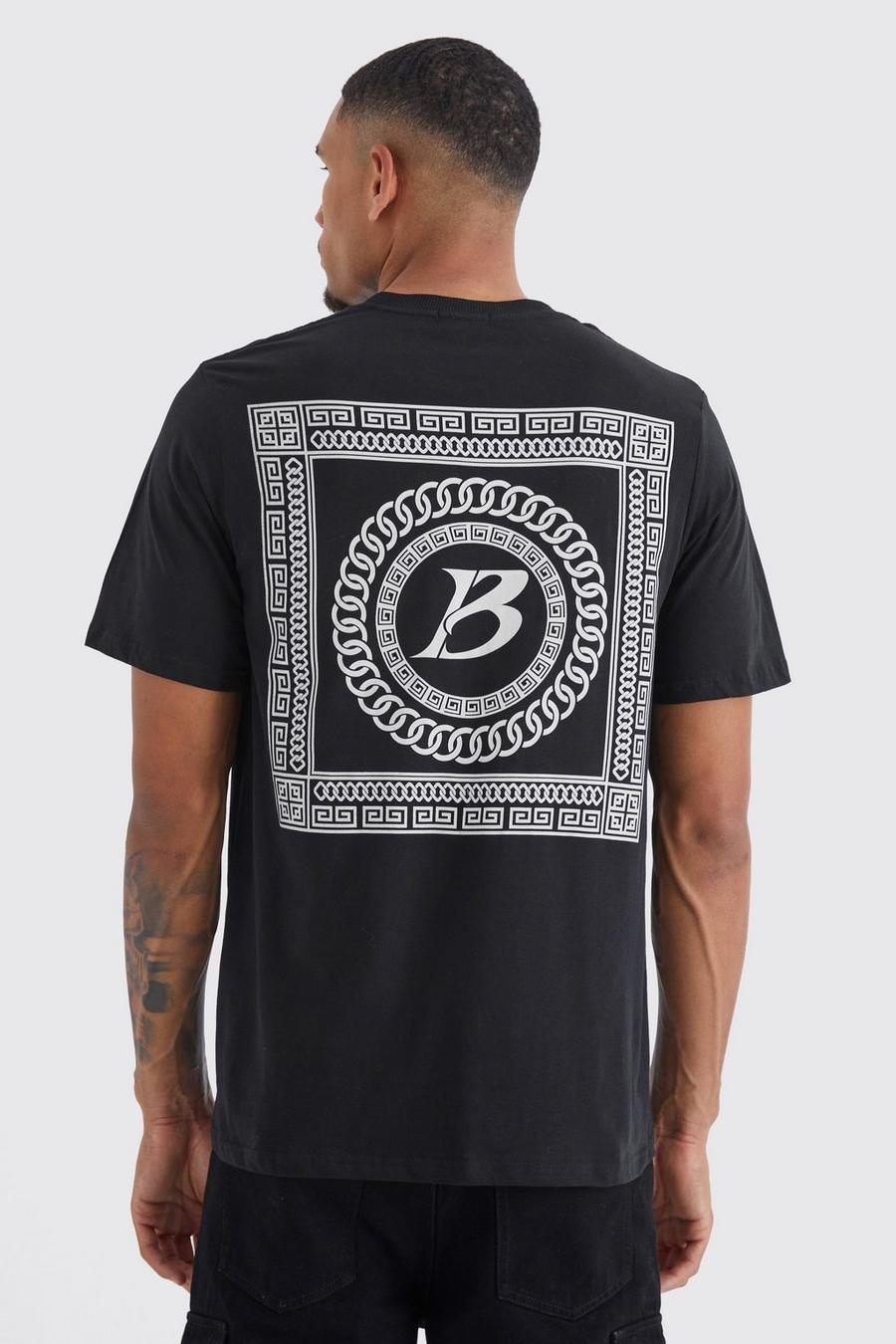 Black Tall Oversized M Chain Link Back Print T-shirt