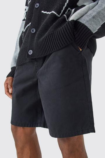 Black Relaxed Fit Elasticated Waist Chino Shorts in Black