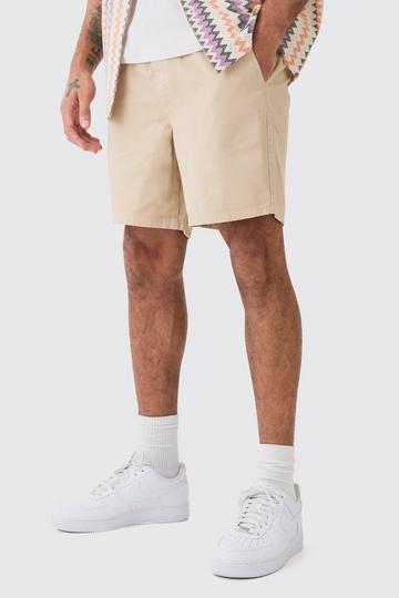 Beige Shorter Length Relaxed Fit Chino Shorts in Stone