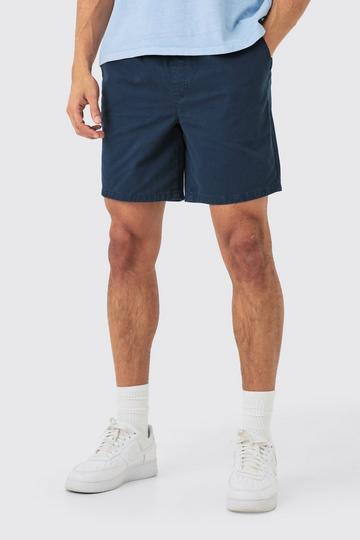 Shorter Length Relaxed Fit Elasticated Waist Chino Shorts in Navy navy